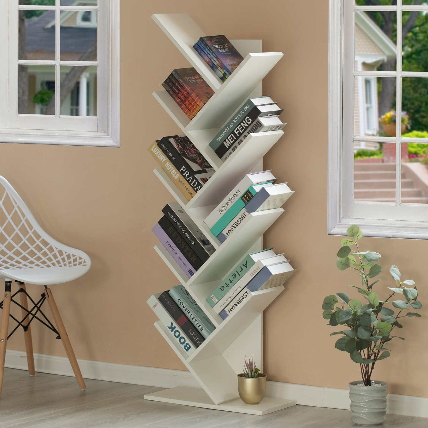 Wooden 9-Shelf Tree Magazine CD Storage Bookcase