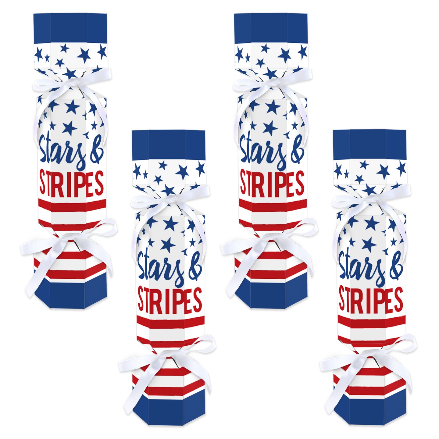 Big Dot of Happiness Stars &#x26; Stripes - No Snap Patriotic Party Table Favors - DIY Cracker Boxes - Set of 12