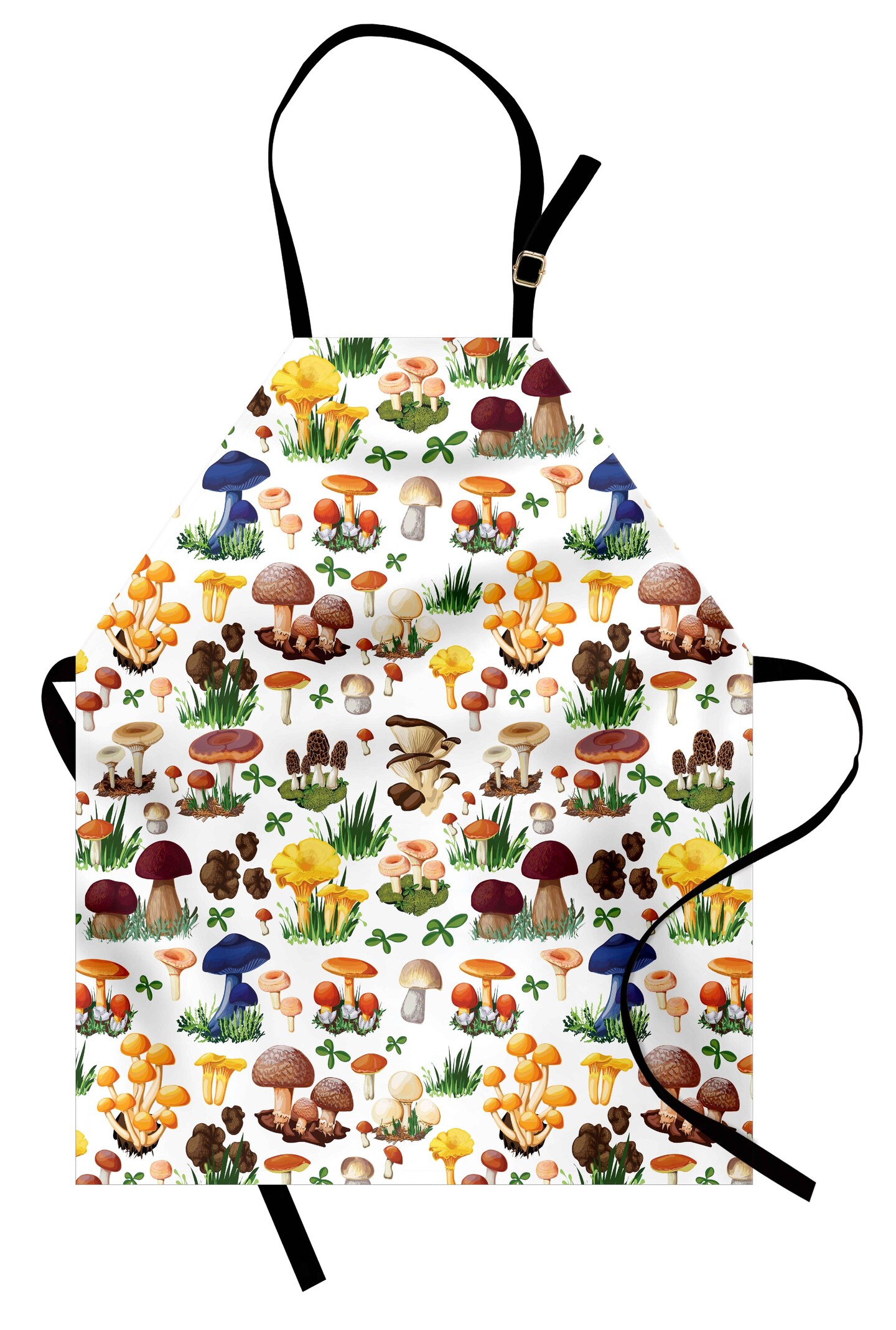 Ambesonne Mushroom Apron, Pattern Types of Mushrooms Wild Species Natural Organic Food Garden Theme, Unisex Kitchen Bib with Adjustable Neck for Cooking Gardening, Adult Size, Multicolor