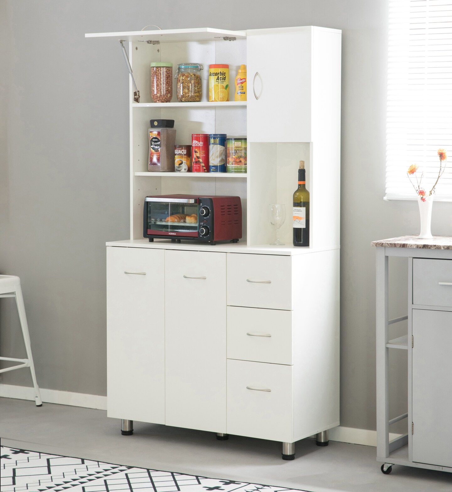 Kitchen Pantry Storage Cabinet with Doors and Shelves, White