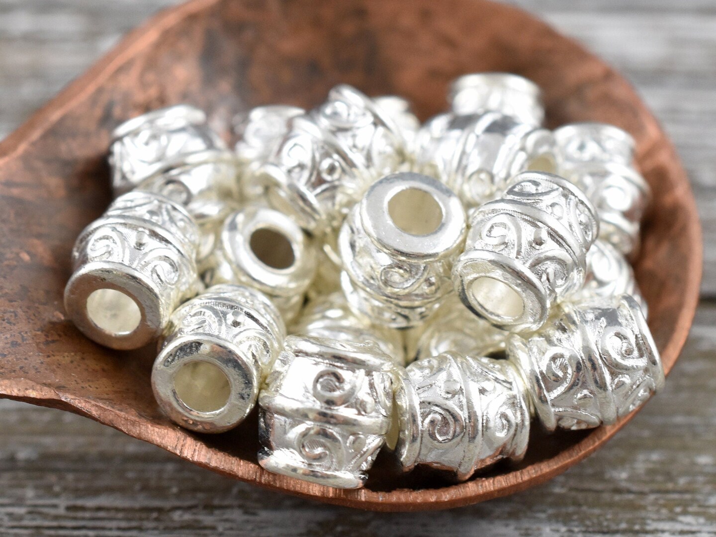 *20* 8mm Platinum Silver Large Hole Barrel Beads