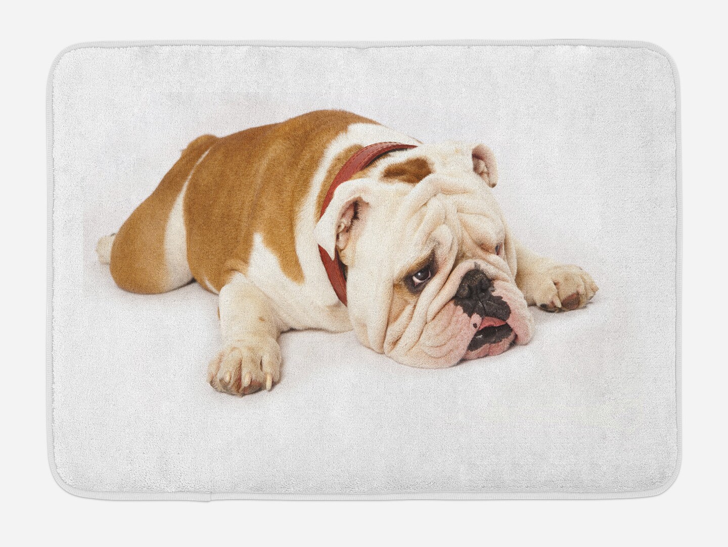 Ambesonne English Bulldog Bath Mat, Sad and Tired Bulldog Laying Down European Pure Breed Animal Photography, Plush Bathroom Decor Mat with Non Slip Backing, 29.5&#x22; X 17.5&#x22;, Brown Cream