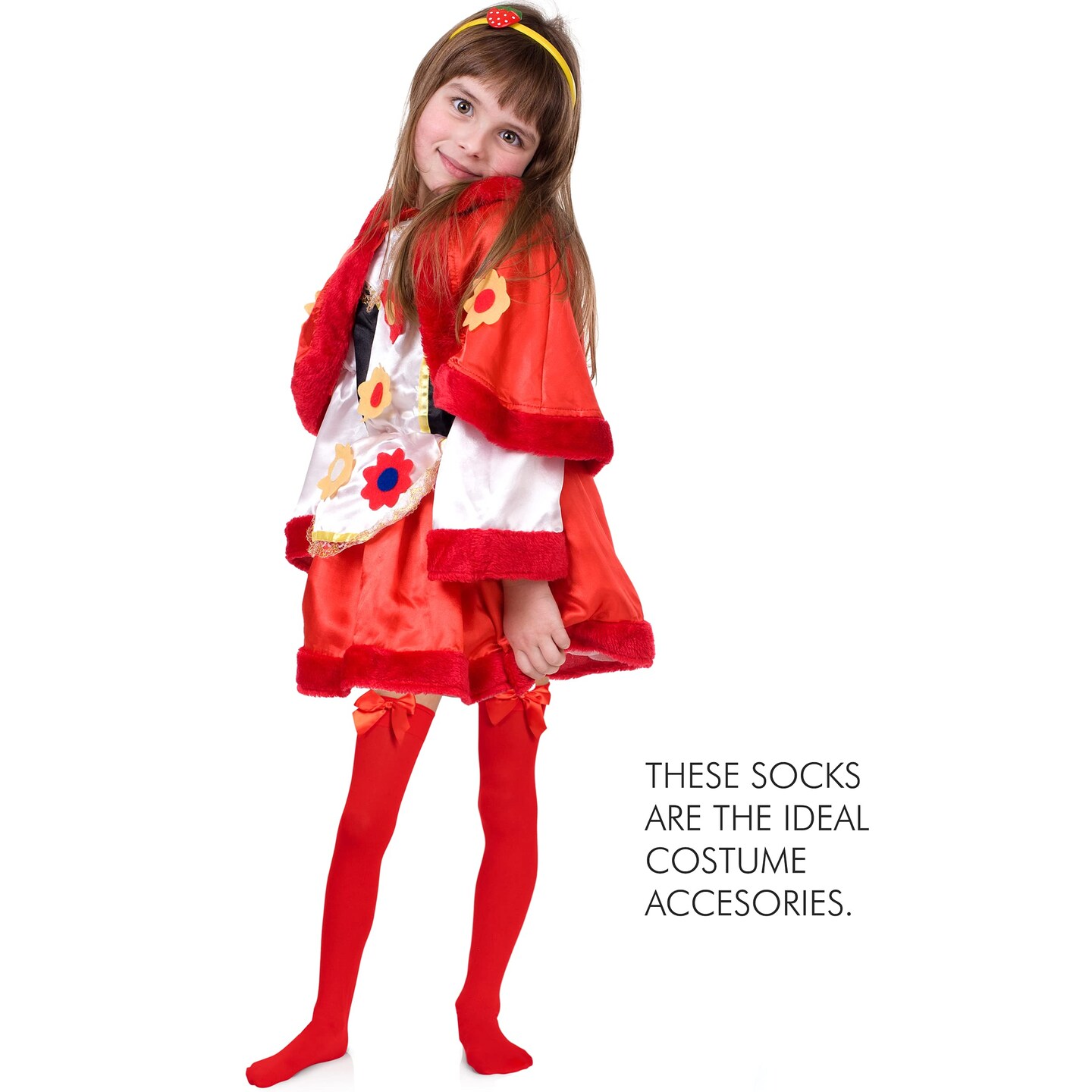 Bow Accent Thigh Highs - Red Over The Knee High Stockings with Red Satin Ribbon Bow Accent for Women and Girls