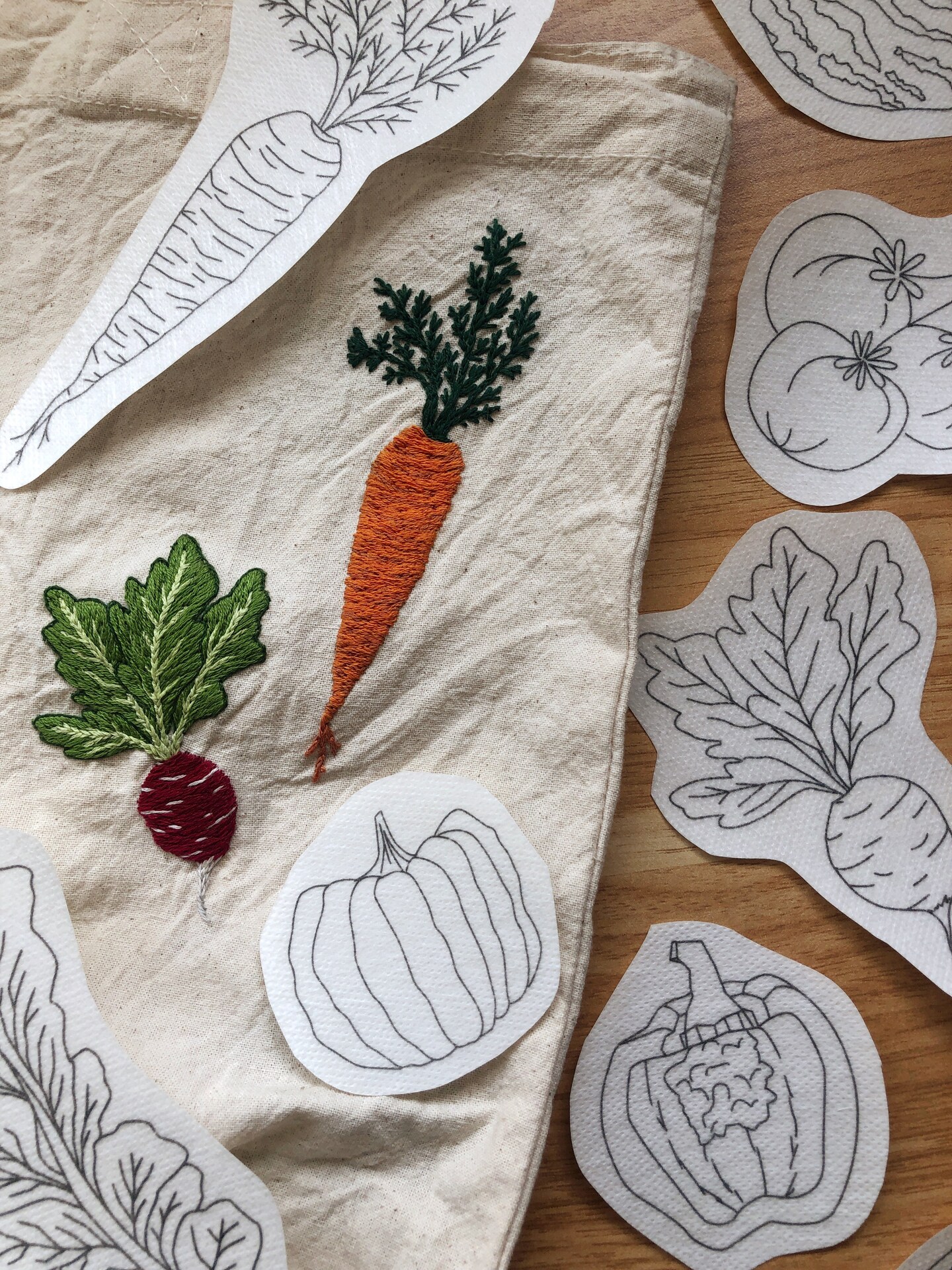 MCreativeJ Veggie Delight - Peel Stick and Stitch Hand Embroidery Patterns