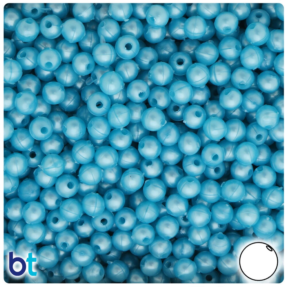 BeadTin Light Blue Pearl 6mm Round Plastic Craft Beads (500pcs)