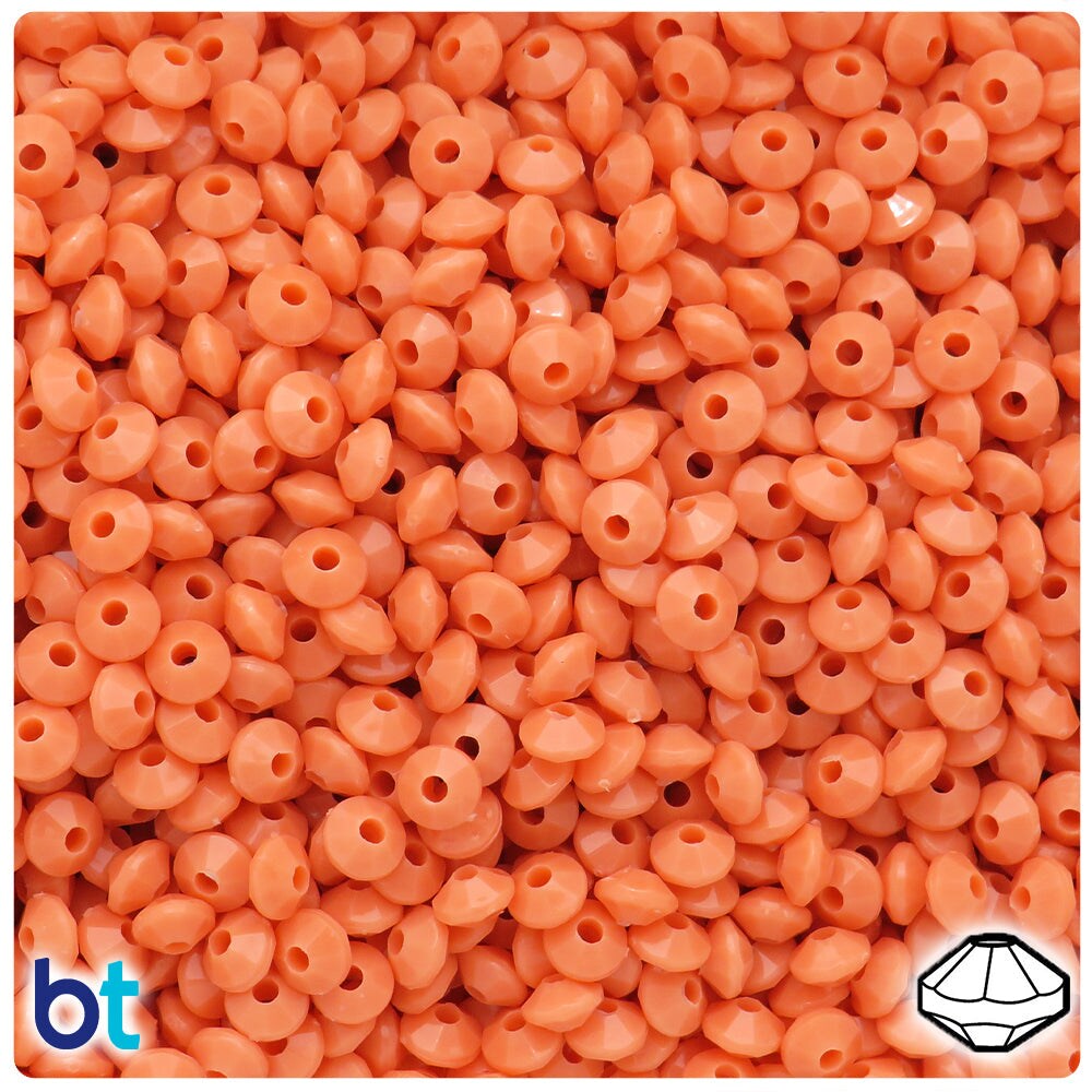 BeadTin Coral Opaque 6mm Faceted Rondelle Plastic Craft Beads (1350pcs)