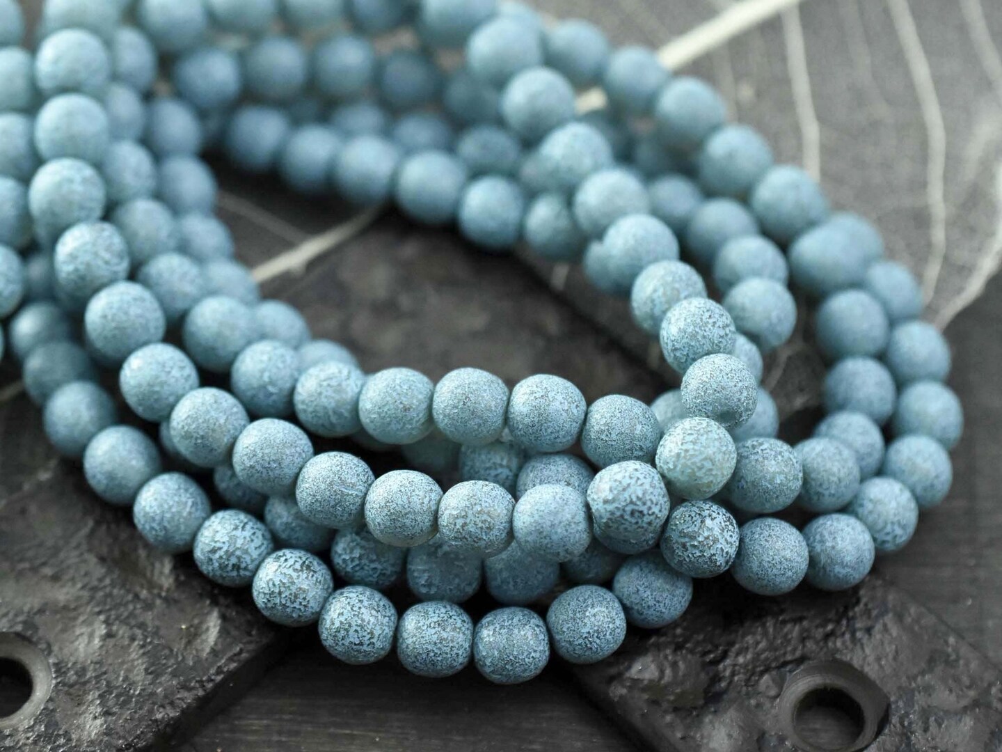 *30* 6mm Turquoise Etched Matte Green Tea Round Druk Beads