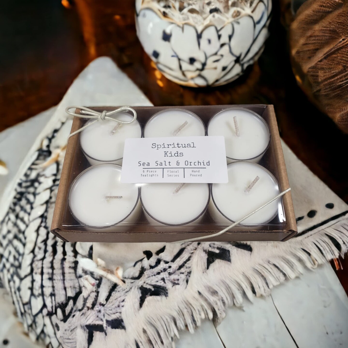 Sea Salt & Orchid Natural Soy Wax Tealights 6 Count Hand Poured with Fragrant/Essential Oils! | Floral Tealights | Birthday Gift | Christmas Gift | Wedding Favors |