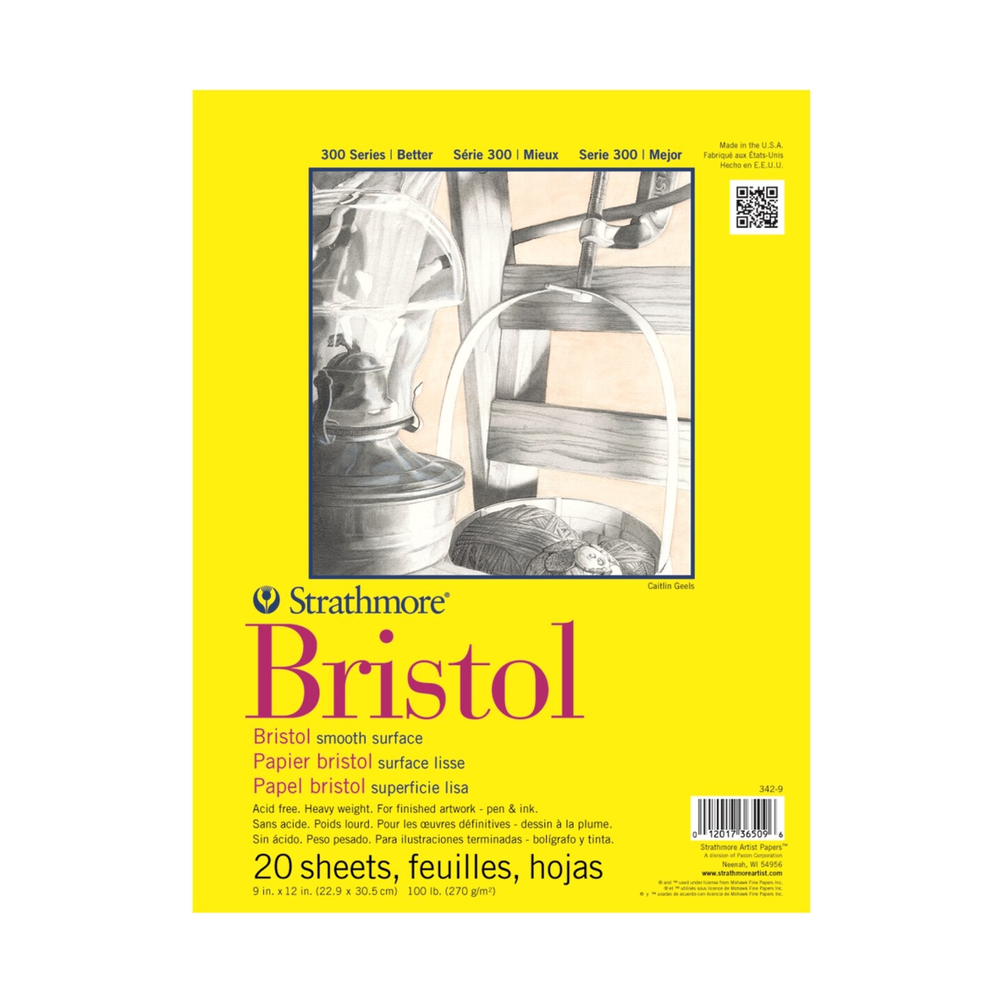 Strathmore 300 Series Bristol Paper Pad, Smooth, Tape Bound, 11x14
