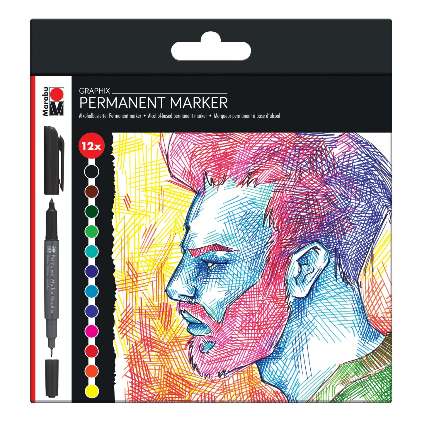 Marabu Graphix Permanent Marker Set, 12-Color Significant Set