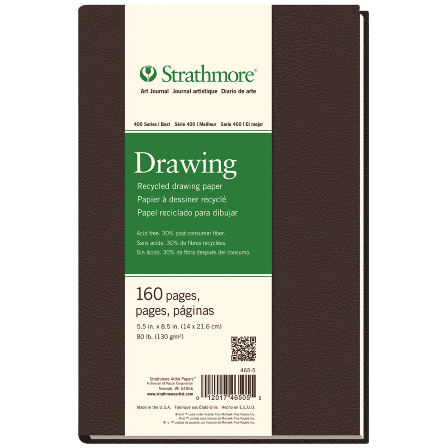 Strathmore 465-5 Recycled Hardbound Art Journal, 160 Pages, 5.5&quot; x 