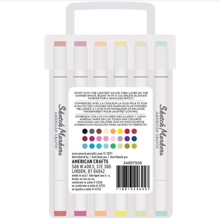 American Crafts - Sketch Markers Collection - Dual Tip - Chisel and Fine Point - 24 Color Pack 34007550