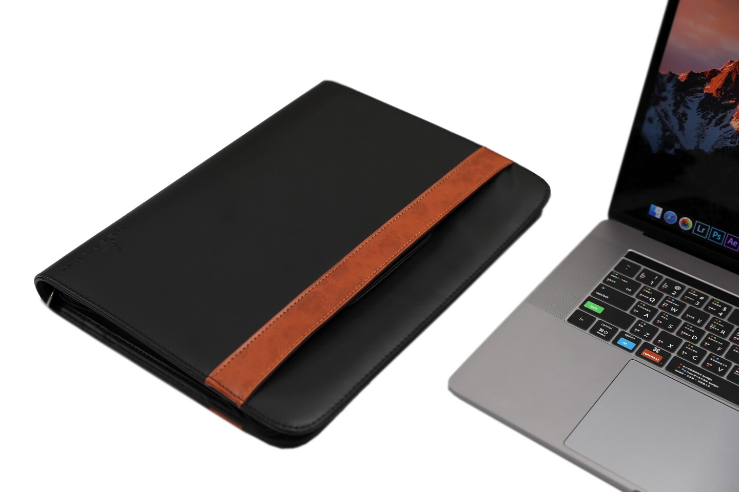 Black Leather Business Portfolio with Handles, Includes Large Notepad and Tablet Sleeve