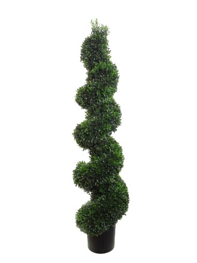 44" Artificial Spiral Boxwood Topiary Tree - Lifelike Design, Potted in Black Planter, Ideal for Home, Office & Outdoor Decor - All-Season Use, Floral Home by Artificial Flowers