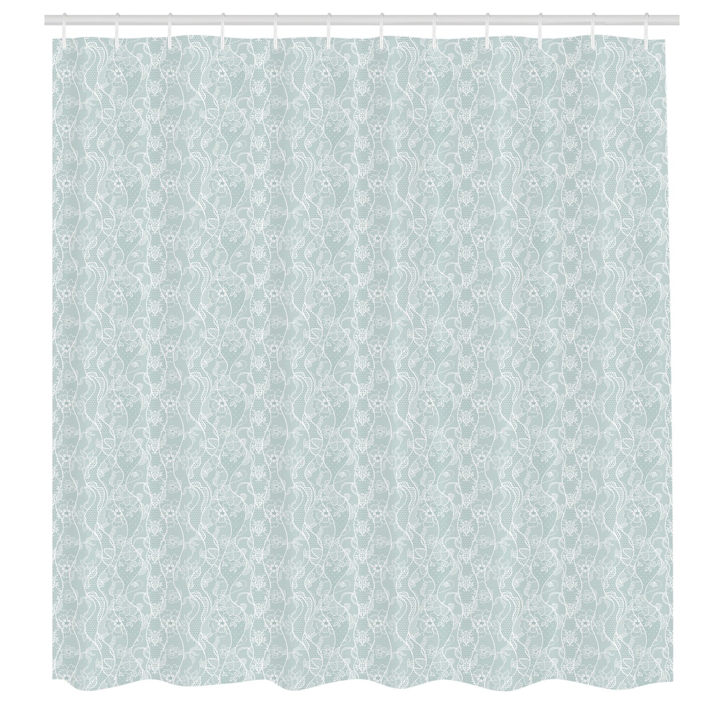 Ambesonne Vintage Shower Curtain, Lace Pattern Backdrop with Floral Composition Victorian Inspirations Wedding, Cloth Fabric Bathroom Decor Set with Hooks, 69&#x22; W x 70&#x22; L, Seafoam White