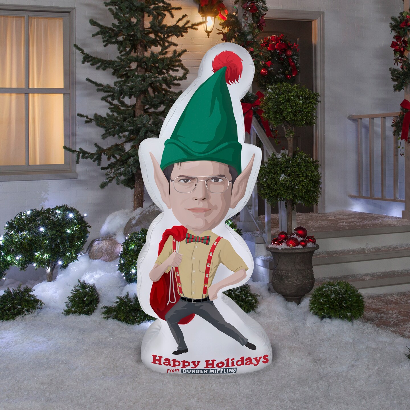 6&#x27; Gemmy Airblown Inflatable Photo Realistic Stylized Dwight as Elf from The Office 118983