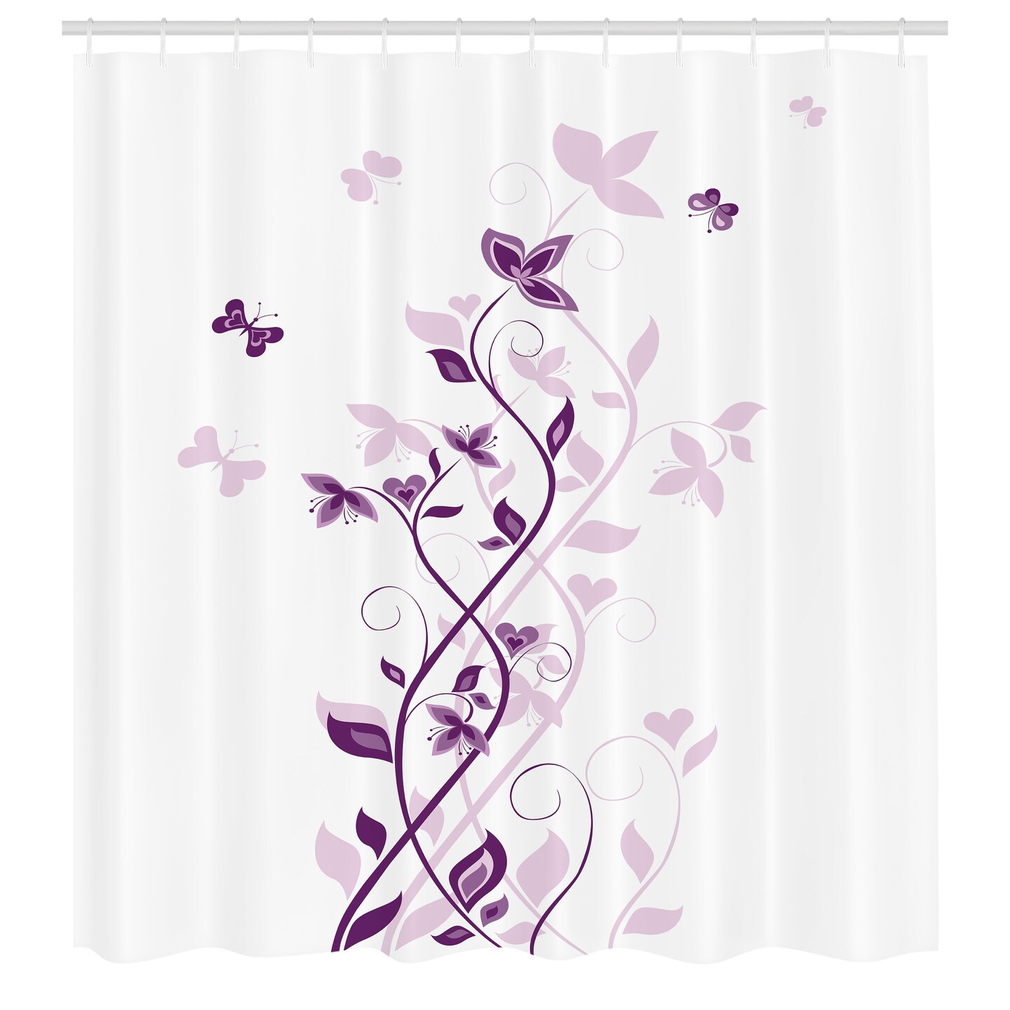 Ambesonne Purple Shower Curtain, Violet Tree Swirling Persian Lilac Blooms with Butterfly Ornamental Plant Graphic, Cloth Fabric Bathroom Decor Set with Hooks, 69" W x 84" L, Purple White