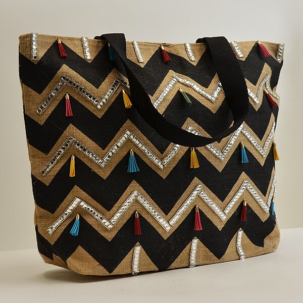 Linwood Bold Chevron Stripe Jute Tote Bag Quilting Essential
