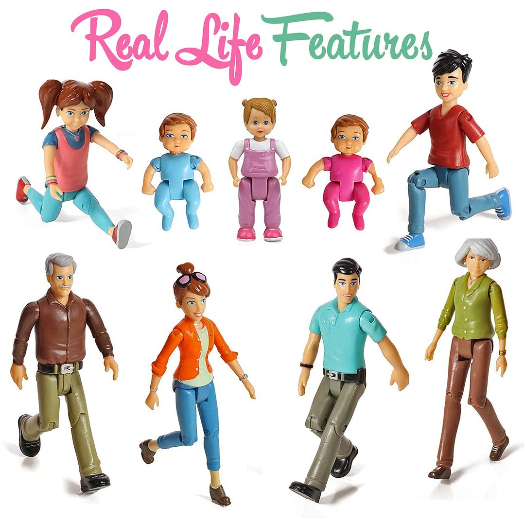 Beverly Hills Doll Collection Sweet Li&#x27;l Family Dollhouse People Set of 9 Action Figure Set - Grandpa, Grandma, Mom, Dad, Sister, Brother, Toddler, Twin Boy &#x26; Girl