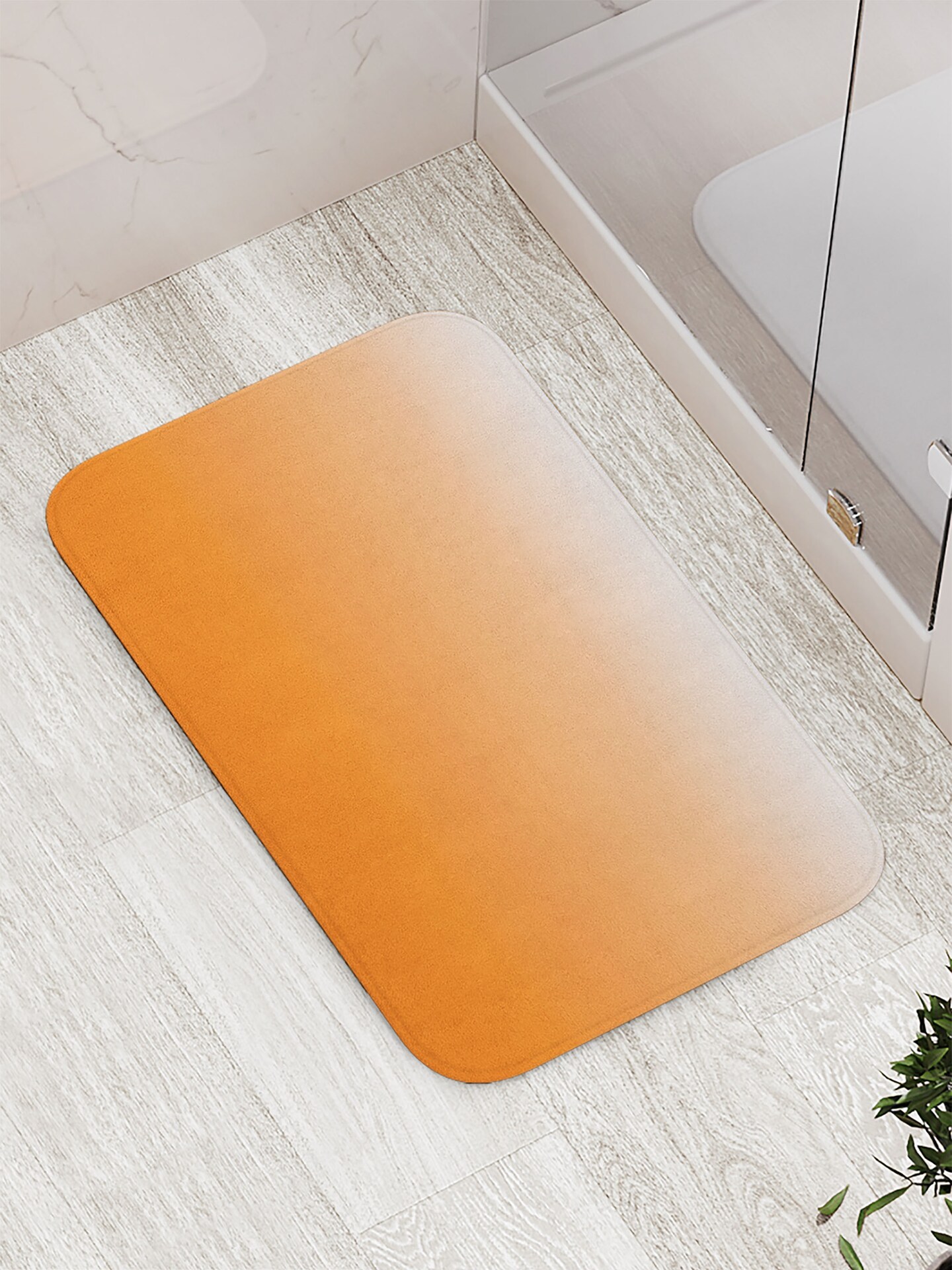 Ambesonne Ombre Bath Mat, Sunset Summer Inspired Orange Colored Modern Abstract Design Work of Art Print, Plush Bathroom Decor Mat with Non Slip Backing, 29.5&#x22; X 17.5&#x22;, White Orange