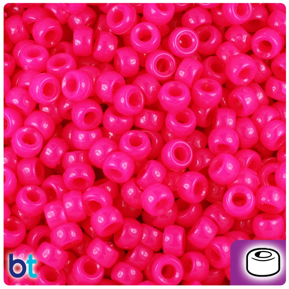 BeadTin Magenta Neon Bright 6.5mm Mini Barrel Plastic Pony Beads (1000pcs)