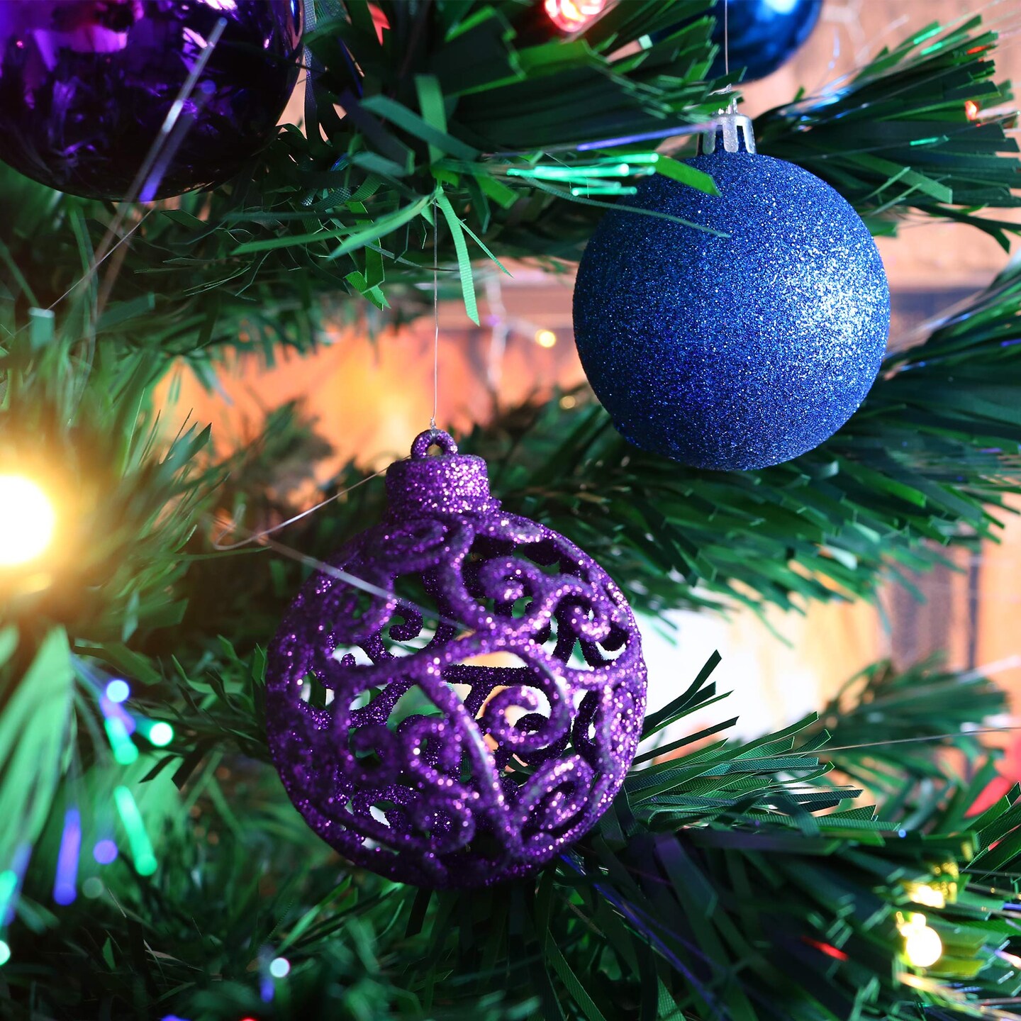 100 Shatterproof Christmas Ornament Balls - Christmas Ornaments For Christmas Tree Home Wedding Or Parties Decorative Ball (Sizes, 1.2&#x22; 1.6&#x22; &#x26; 2.4&#x22; ) (Blue &#x26; Purple)