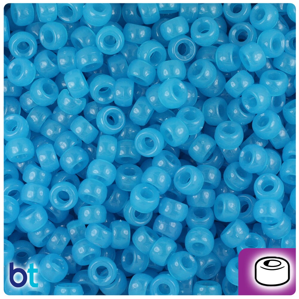 BeadTin Blue Glow 6.5mm Mini Barrel Plastic Pony Beads (1000pcs