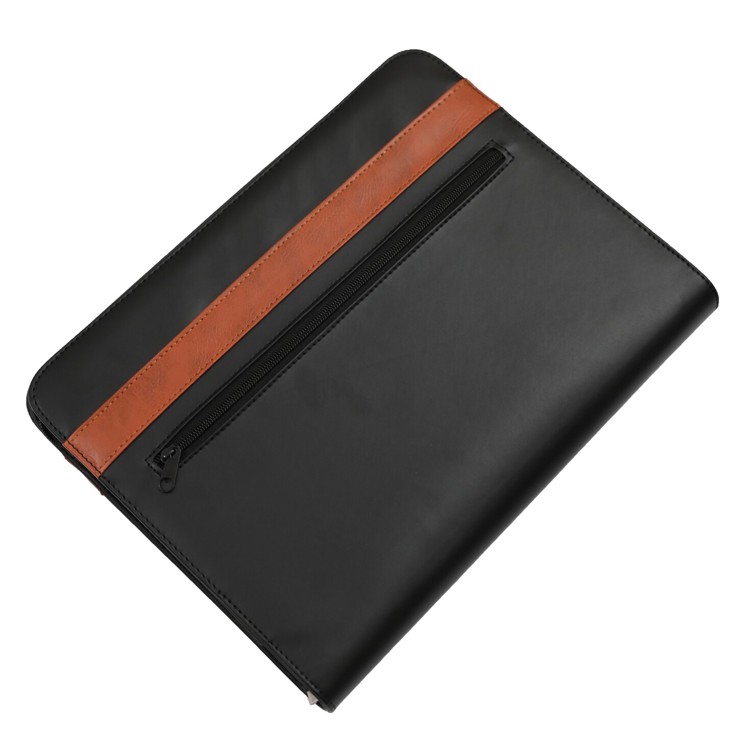 Black Leather Business Portfolio with Handles, Includes Large Notepad and Tablet Sleeve