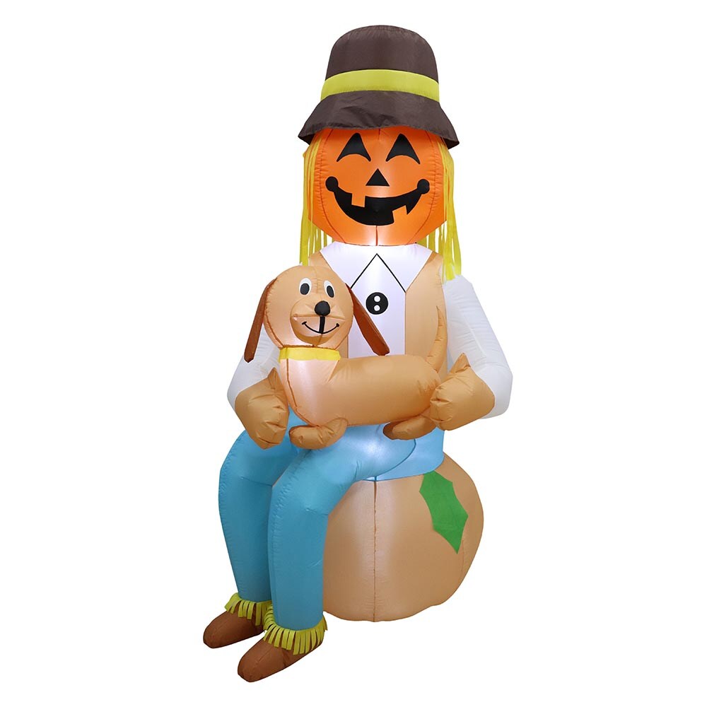 7&#x27; Air Blown Inflatable Thanksgiving Scarecrow sitting w/ Puppy GTF00020-7