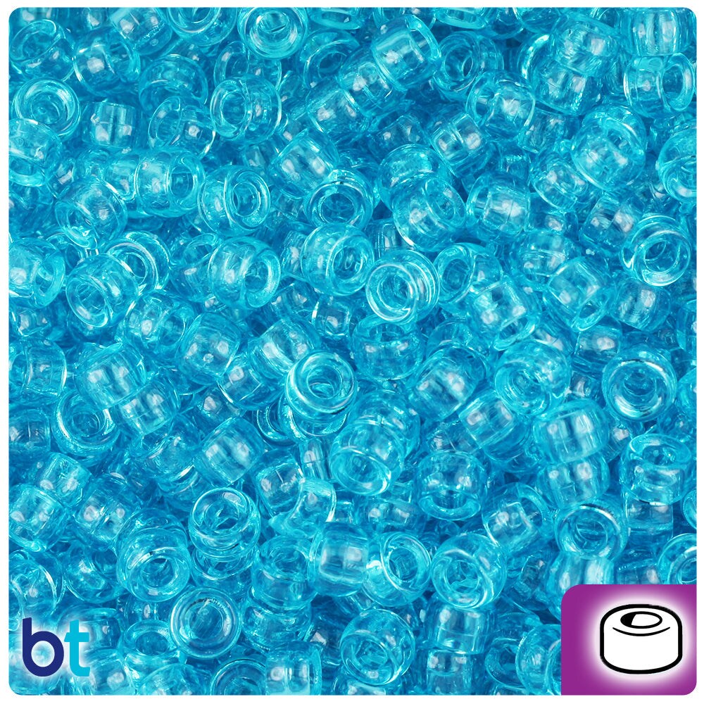 BeadTin Turquoise Transparent 6.5mm Mini Barrel Plastic Pony Beads (1000pcs)