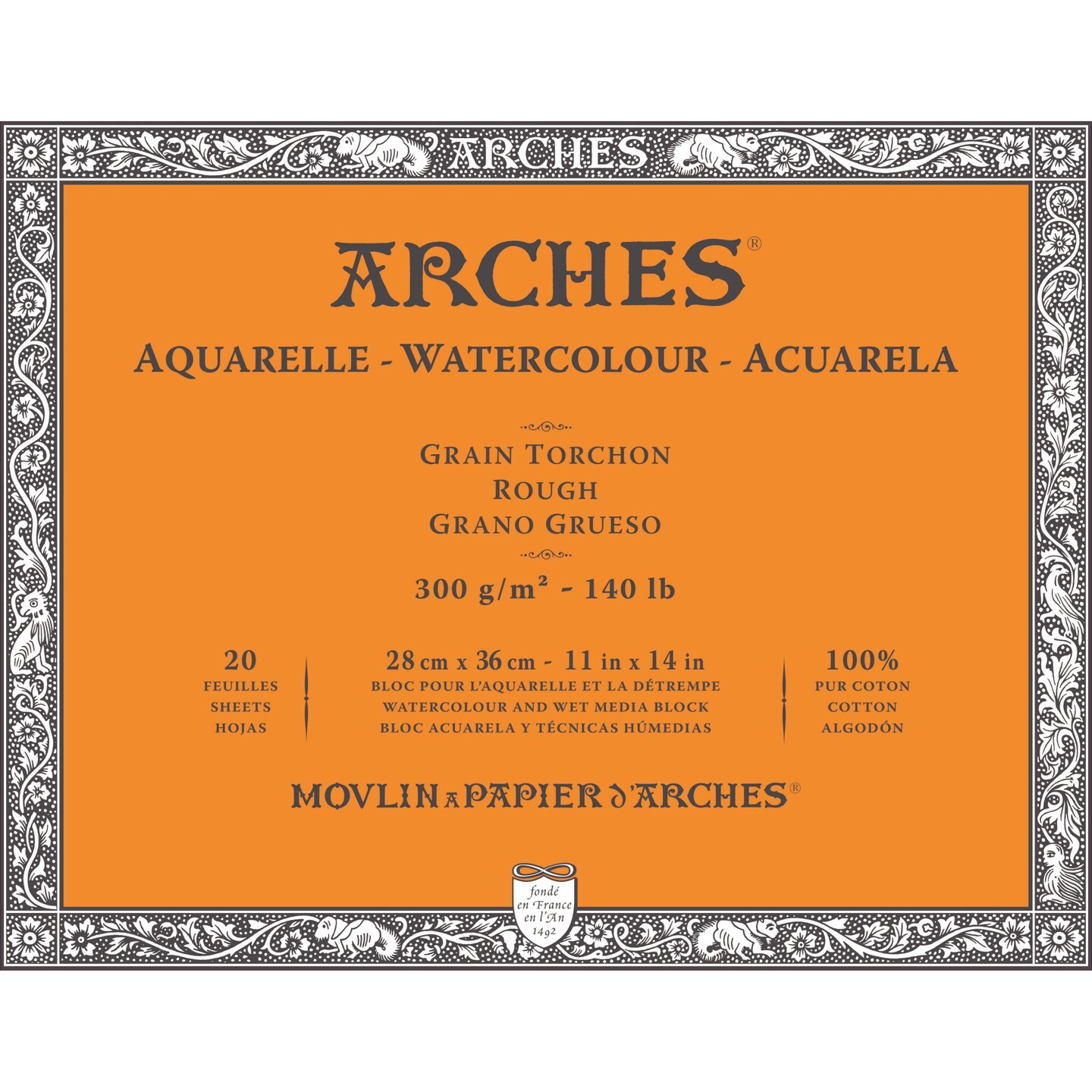 Arches Watercolor Block 11x14-inch Natural White 100% Cotton Paper - 20  Sheets of Arches Watercolor Paper Rough 140 lb - Arches Art Paper for