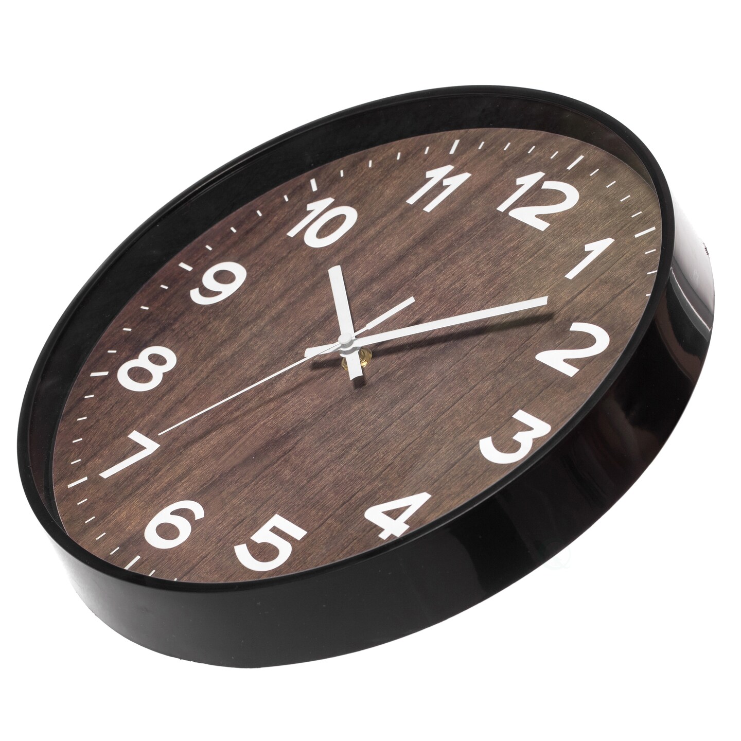 Decorative Modern Round Wood- Looking Plastic Wall Clock for Living Room, Kitchen, or Dining Room
