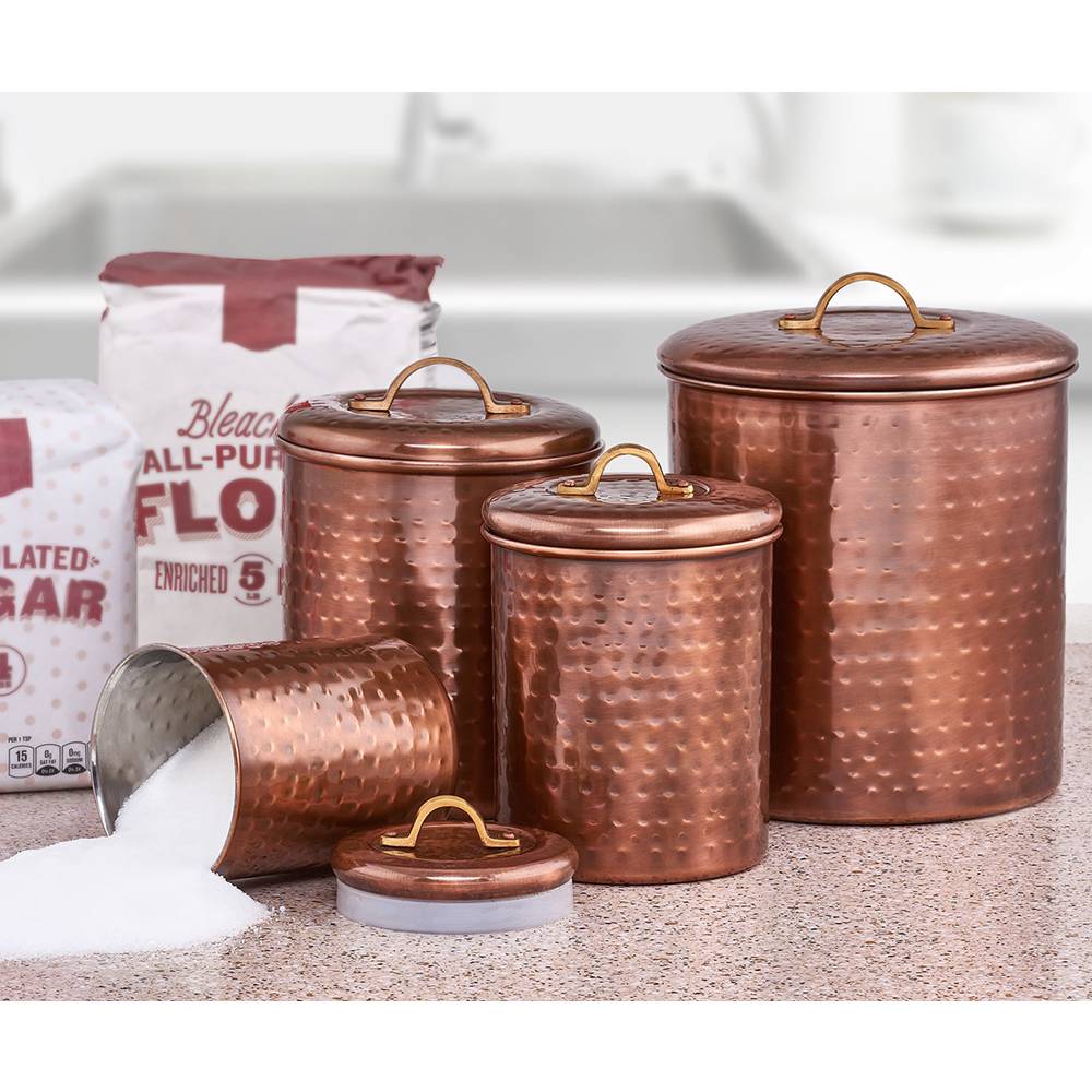 Old Dutch International Vintage Hammered Copper Canister Set - Thumbnail 4