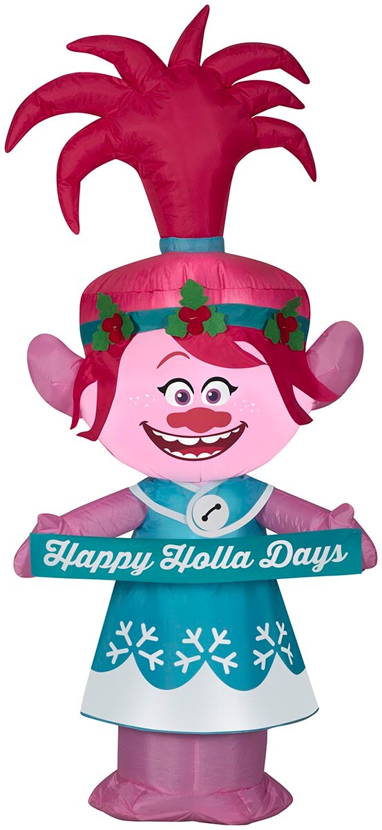 4&#x27; Gemmy Airblown Inflatable Troll&#x27;s Queen Poppy in Christmas Outfit w/ Banner 117573