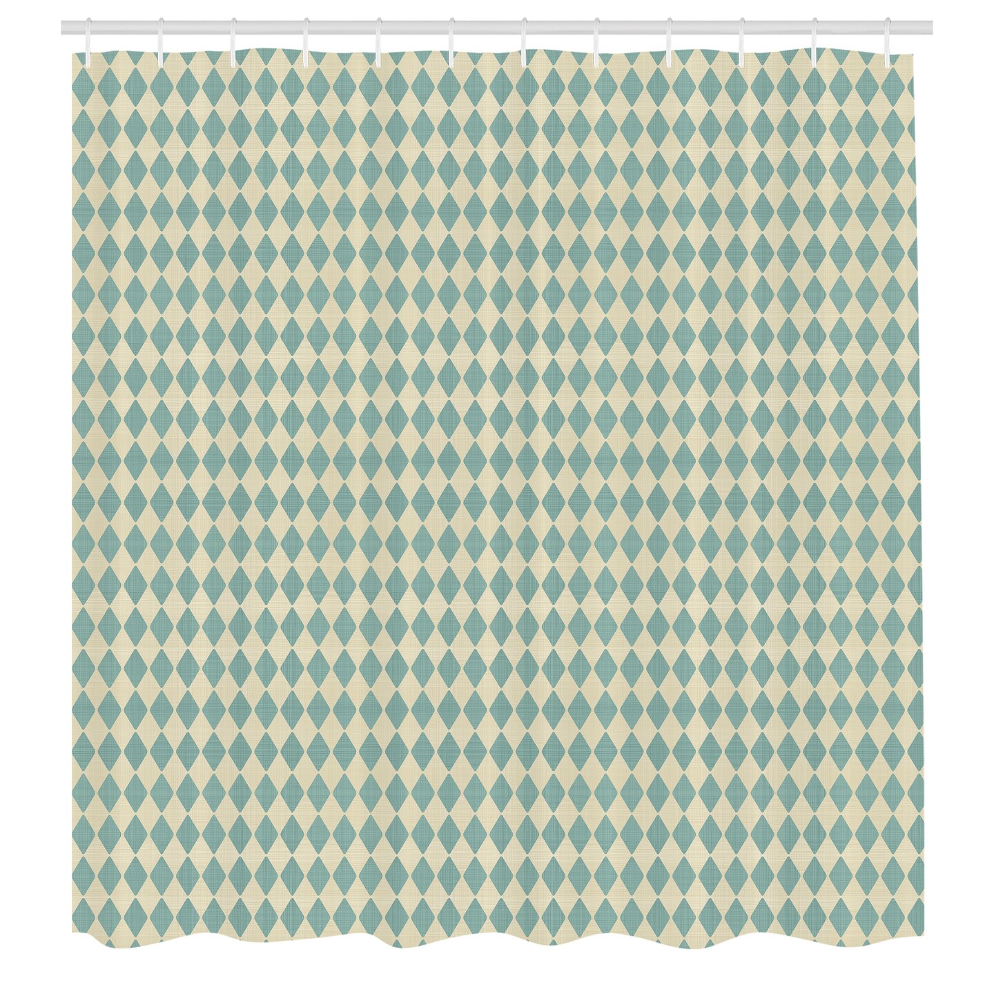 Ambesonne Geometric Shower Curtain, Rhombus Pattern with Retro Design Inspirations Vintage Argyle Arrangement, Cloth Fabric Bathroom Decor Set with Hooks, 69&#x22; W x 70&#x22; L, Beige Teal