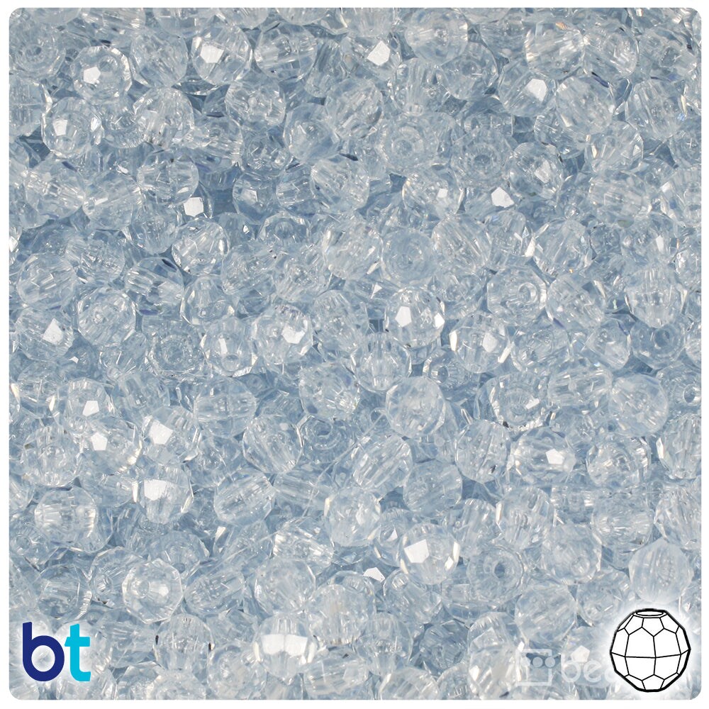 BeadTin Ice Blue Transparent 6mm Faceted Round Plastic Craft Beads (600pcs)