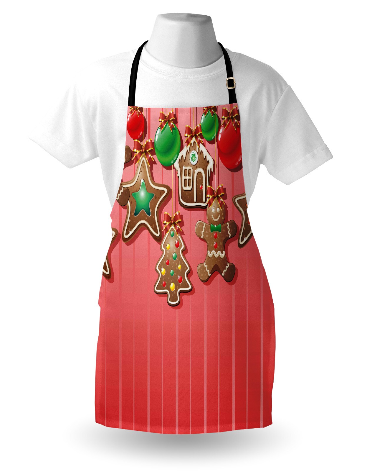 Ambesonne Gingerbread Man Apron, Christmas Cookies and Baubles Bowties Symbolic Pastry Design, Unisex Kitchen Bib with Adjustable Neck for Cooking Gardening, Adult Size, Multicolor