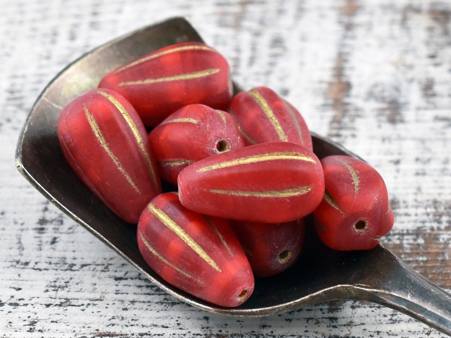 *6* 8x12mm Bronze Washed Matte Red Opal Melon Drop Beads