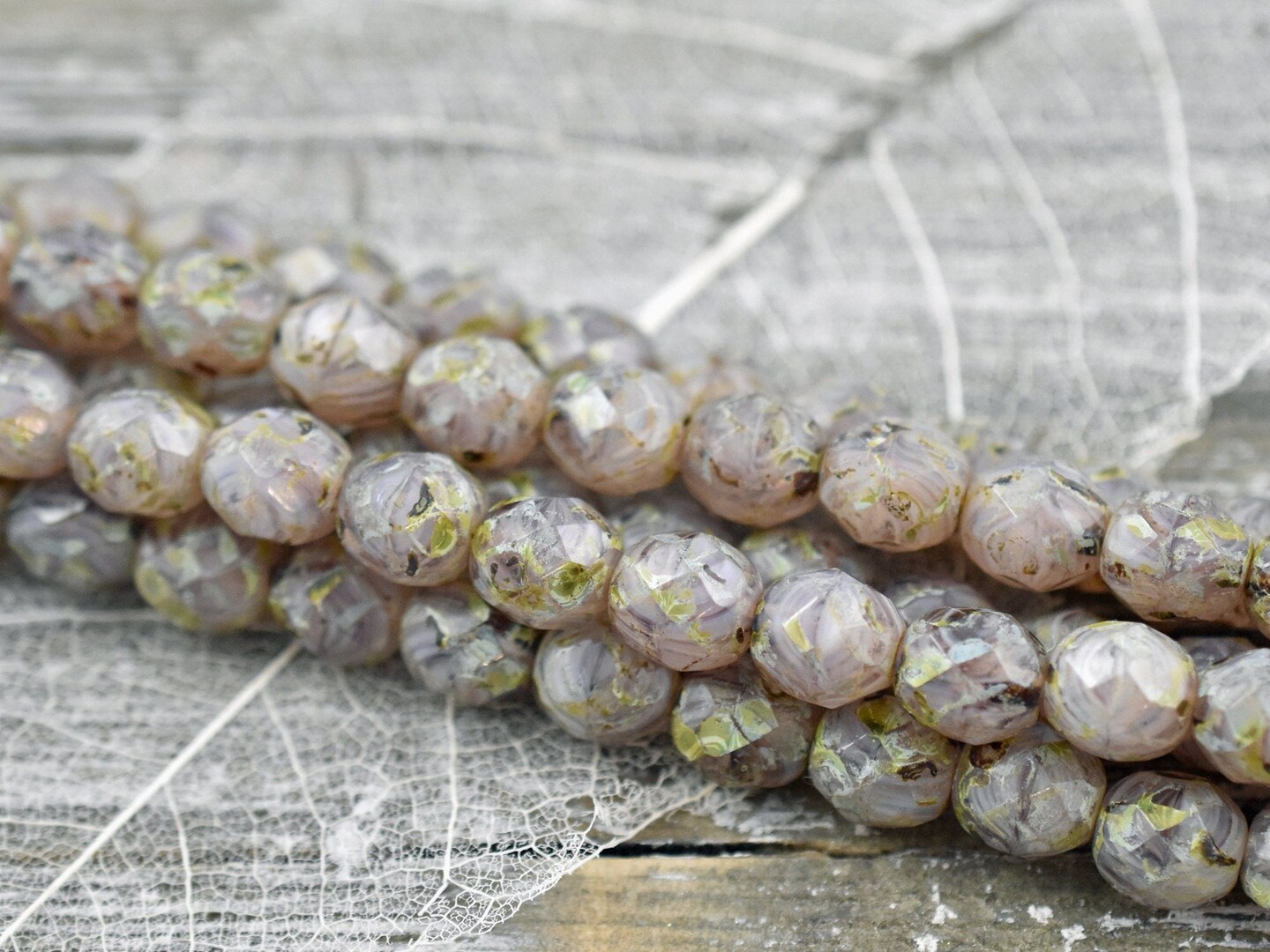 *16* 8mm Lavender Agate Picasso Fire Polished Round Beads
