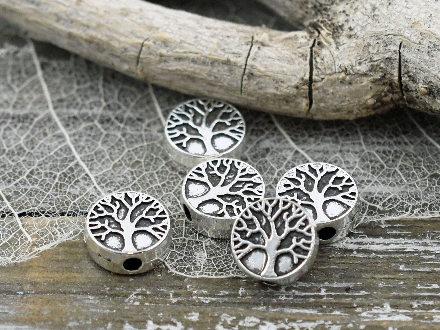 *10* 9mm Antique Silver Tree of Life Beads