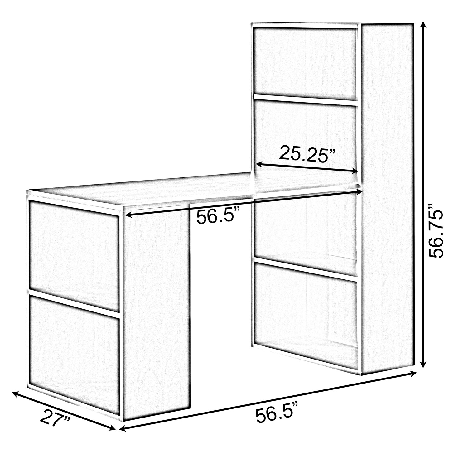 Computer Writing Workstation Table with Combo Bookshelf Bookcase