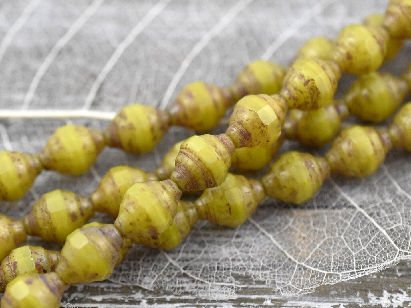 *10* 12x8mm Sunflower Yellow Picasso Turbine Beads
