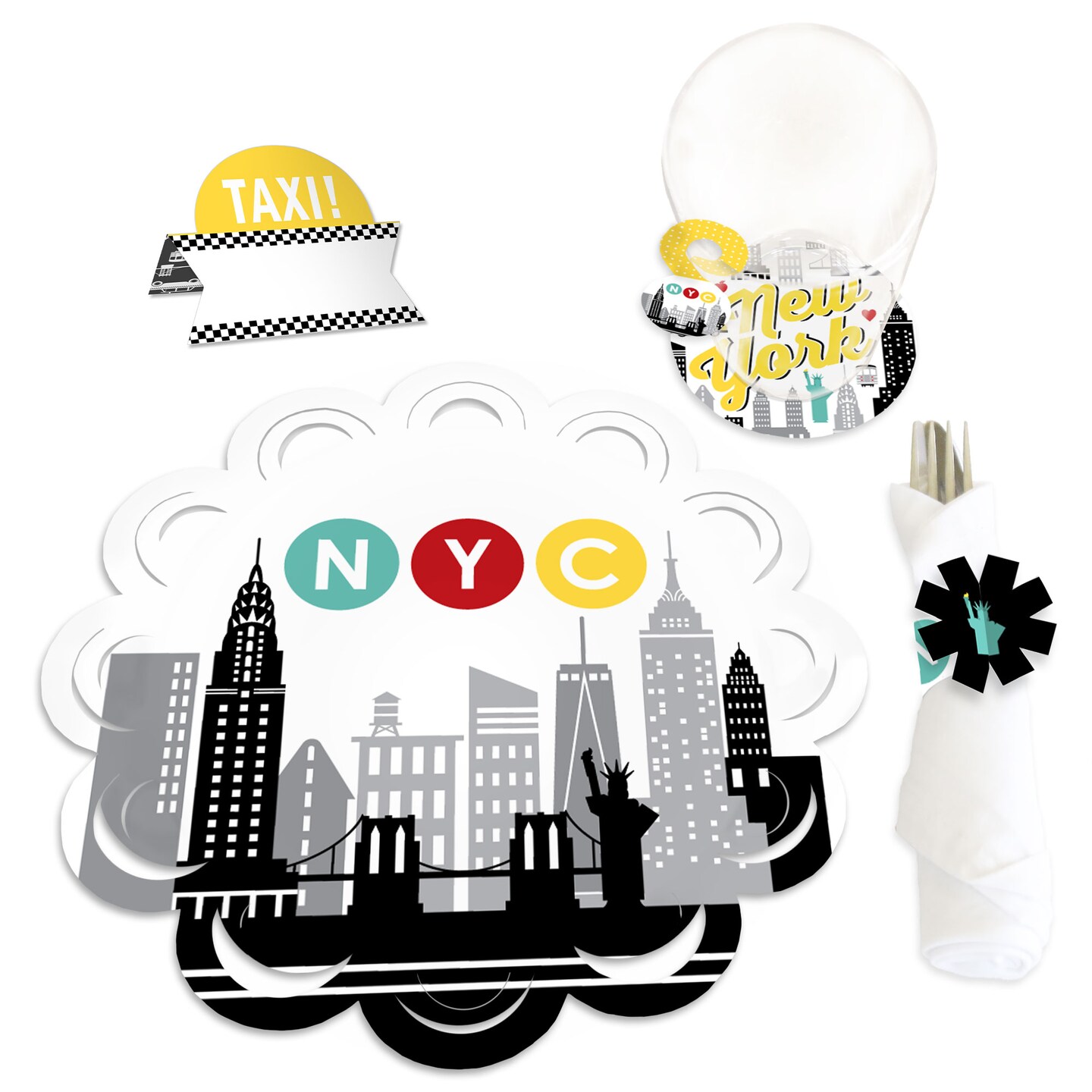 Big Dot of Happiness NYC Cityscape - New York City Party Paper Charger and Table Decorations - Chargerific Kit - Place Setting for 8