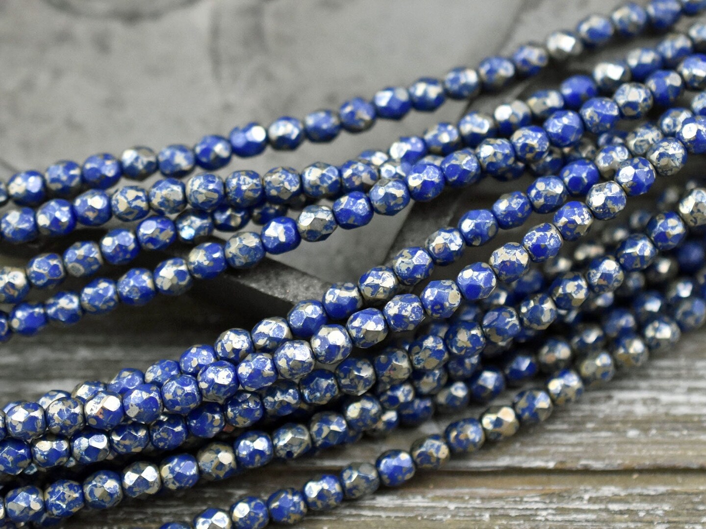 *50* 4mm Opaque Cobalt Silver Picasso Fire Polished Round Beads