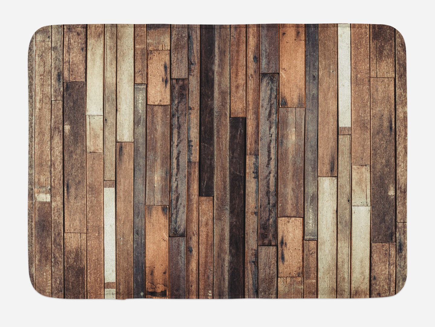 Ambesonne Wooden Print Bath Mat, Brown Old Hardwood Floor Plank Grunge Lodge Garage Loft Rural Natural Graphic, Plush Bathroom Decor Mat with Non Slip Backing, 29.5" X 17.5", Brown Beige