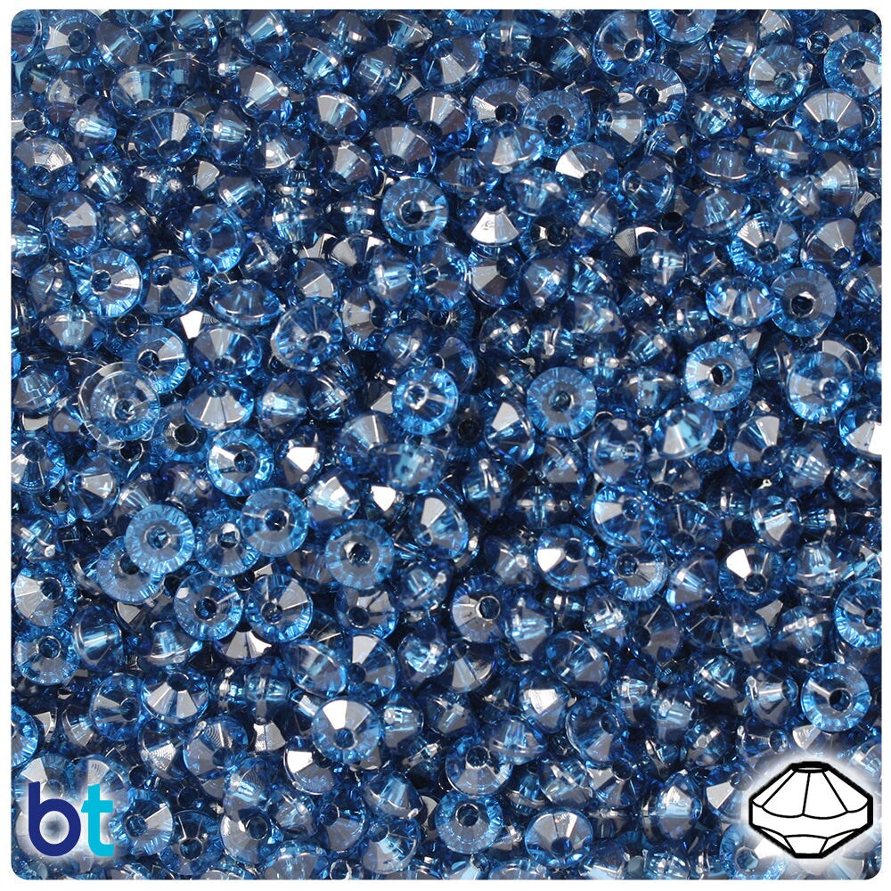 BeadTin Montana Blue Transparent 6mm Faceted Rondelle Plastic Craft Beads (1350pcs)