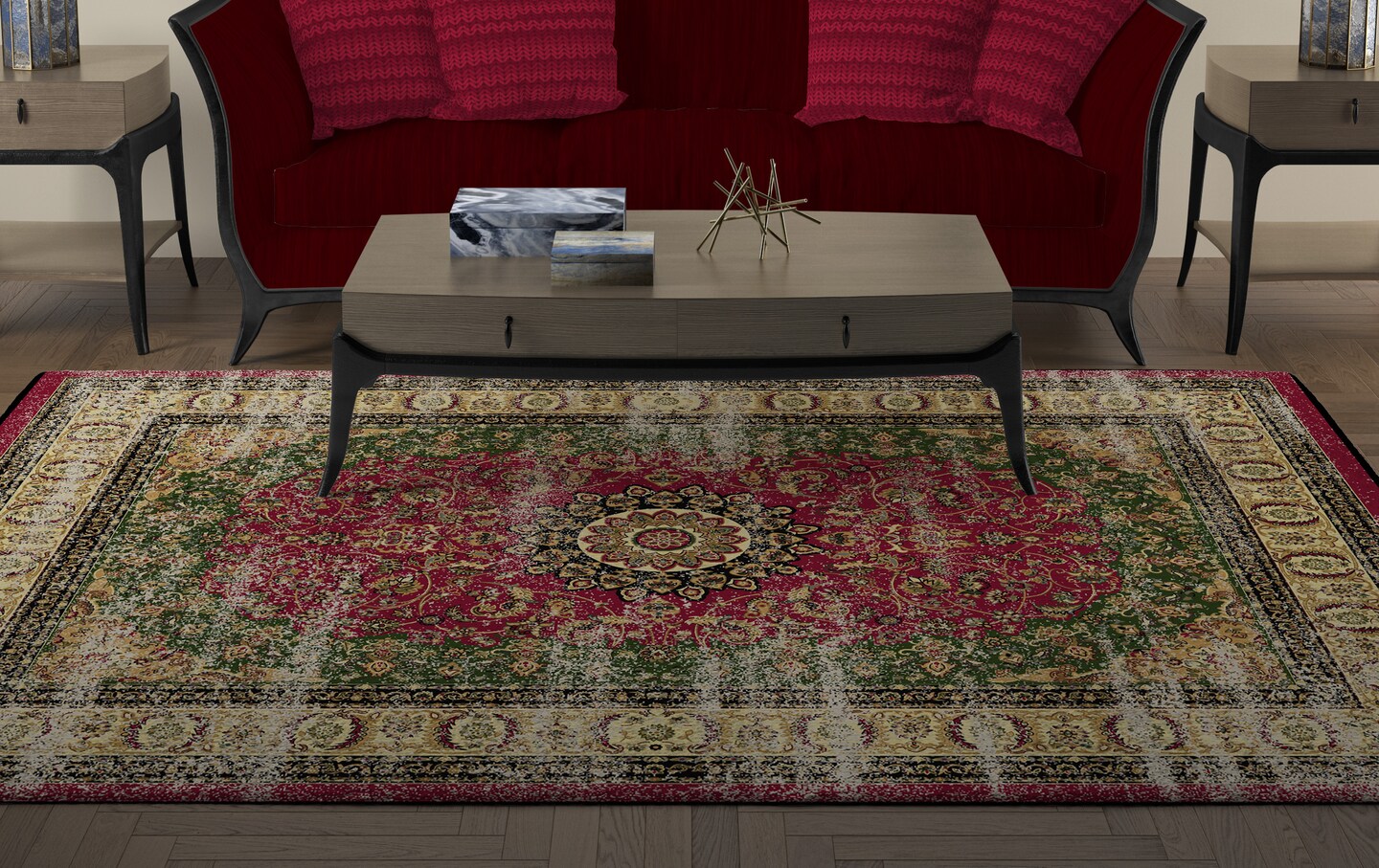 Deerlux Traditional Oriental Persian Style Living Room Area Rug with Nonslip Backing, Classic Pink