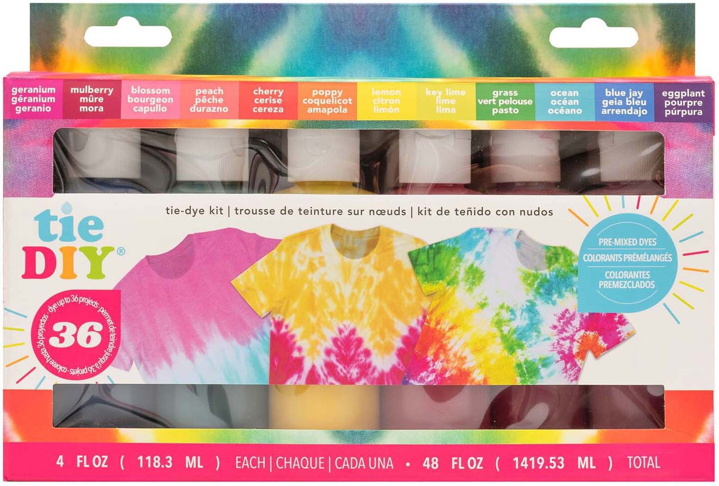 American Crafts Medium Tie Dye Kit 4oz 76/Pkg-12 Assorted Vivid Colors