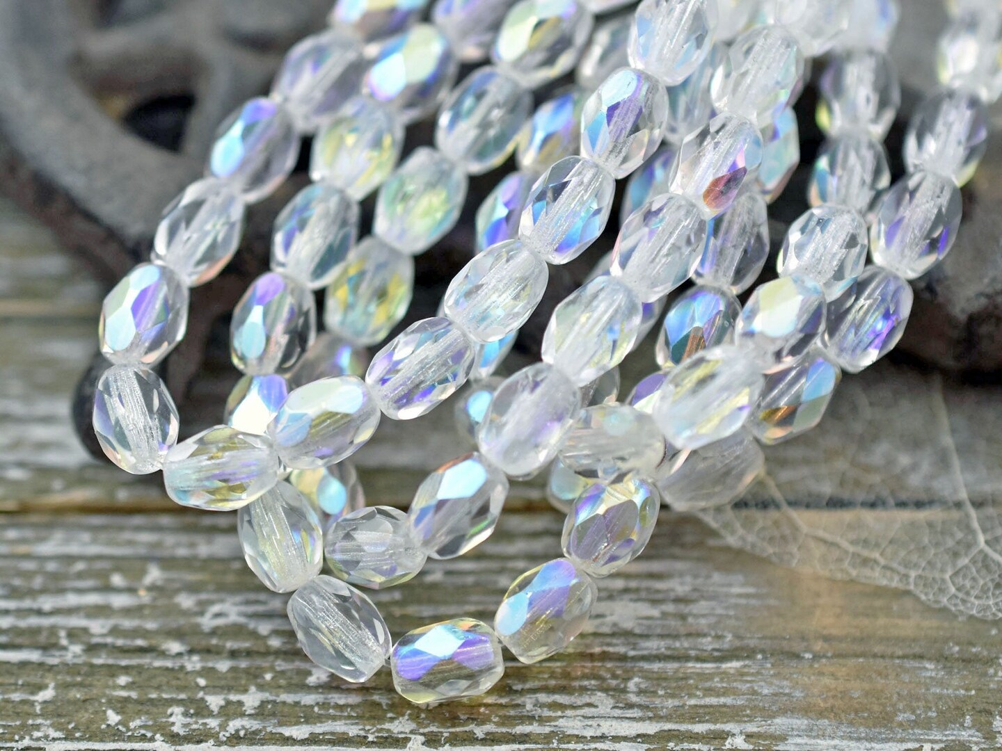 *20* 5x7mm Crystal AB Fire Polished Faceted Oval Beads