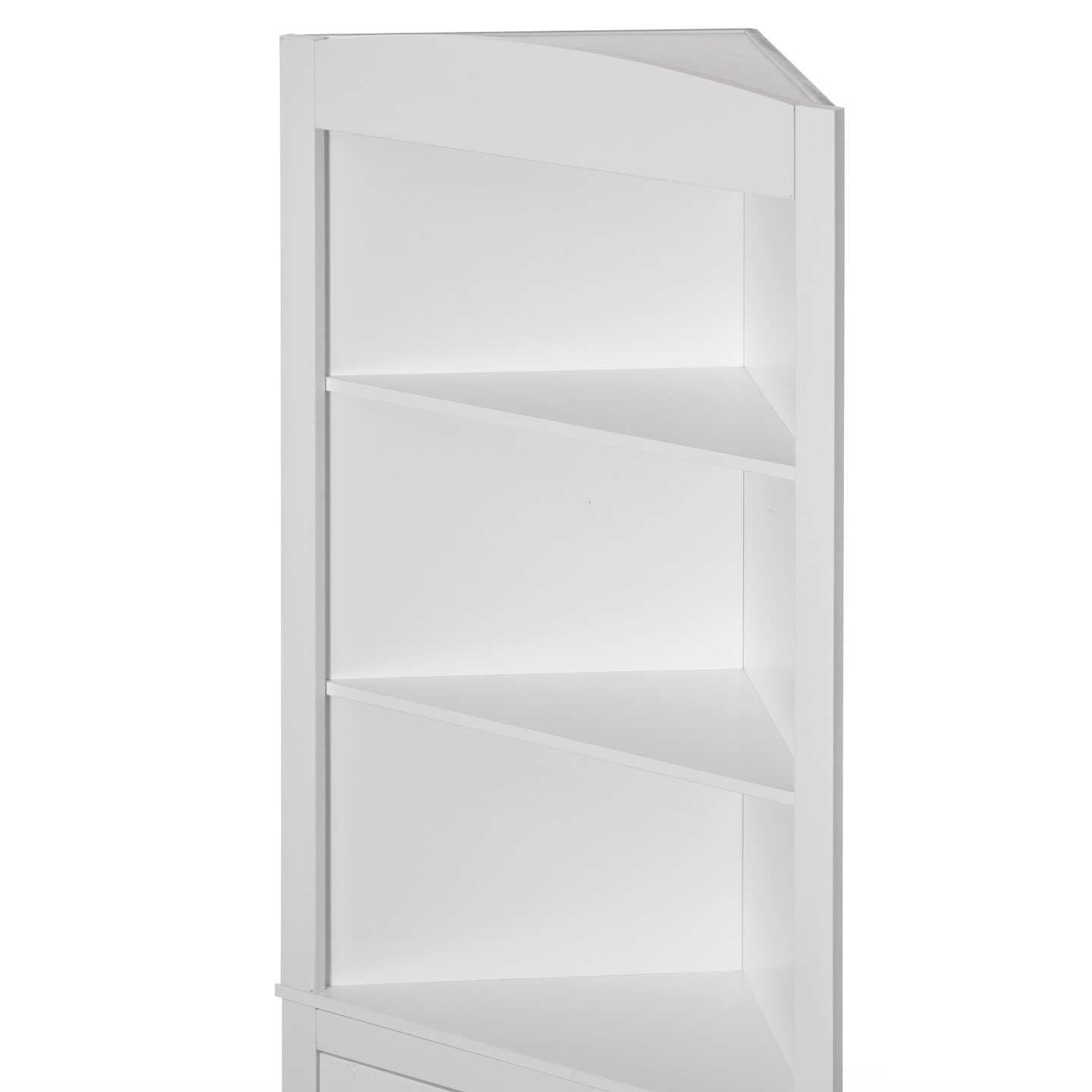 White Standing Storage Corner Cabinet Organizer with 3 Open Shelf and Double Shutter Doors